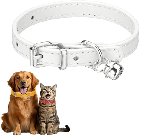 QUARKZMAN Hundehalsband Mit Glocke Weiches Gepolstertes 10 Zoll Weiss | 1 Stück, PU Leder Katzenhalsband, Verstellbares Verschlussband, Geeignet Für Teacup Kleine Hunde Kitten Kleine Tiere