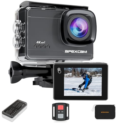 Apexcam M90 Action Cam 4K60FPS 64MP WLAN EIS Bildstabilisierung Sportkamera mit Touchscreeen Unterwasserkamera 40m Wasserdicht 8X Zoom 2.4G Fernbedienung 2x1350mAh Akkus mit Zubehör-Set