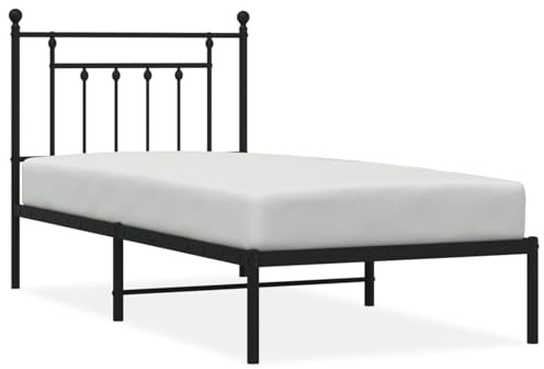 ATOMSTACK MAKER Cama de Metal Negra Con Cabecero y Somier Incluido, Estructura Robusta de Acero Pulverizado 80x200 cm, Altura Inferior 26 cm, Diseño Moderno y Funcional para Adultos
