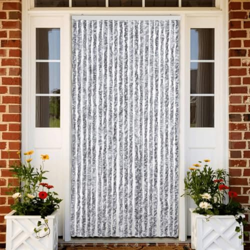 Ordellia Vorhang Weiß Grau 90x200 cm Chenille Fliegengitter für Tür Fenster Balkon Terrasse als Mückenschutz für ruhiges Lüften