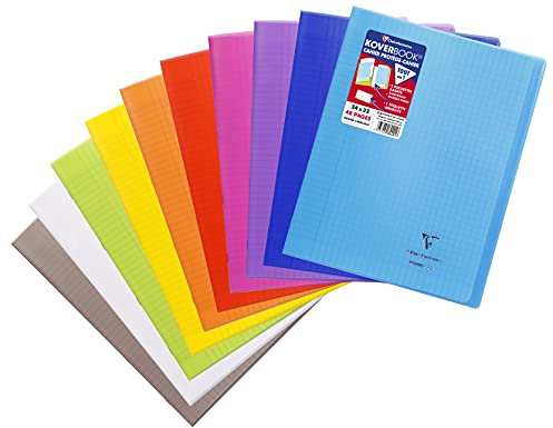 Clairefontaine 984401C Un Cahier Agrafé Koverbook - 24x32 cm - 48 Pages Grands Carreaux - Papier Blanc 90 g - Couverture Polypro Couleur Aléatoire