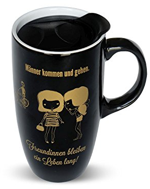 Black Chili 44923 Becher to go mit Motivdruck: Männer kommen und gehen. Freundinnen bleiben ein Leben lang, Steinzeug