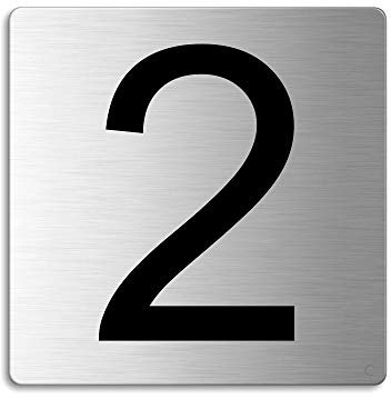 Türnummer 2 Zimmernummer Zahlen Schild aus Edelstahl 85×85 mm selbstklebend Nr.48302