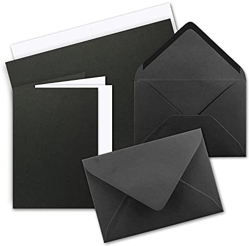 50 Sets - Faltkarten Schwarz inkl. Umschlägen DIN C5 und passenden Einlegeblättern in Weiß - blanko Klappkarten 14,8 x 21 cm