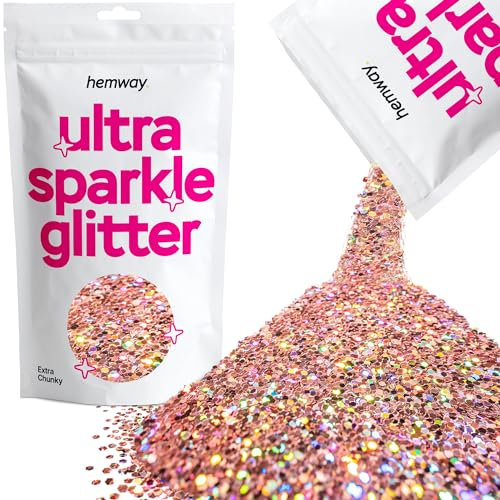Hemway Ultra Sparkle Glitter - Rose Gold Holographic | 100g Extra Chunky Metallic Flakes for Resin & Epoxy Crafts | Supplies for Tumblers, Festival, Hair, Face, Body, Eye & Nail Art Decoration