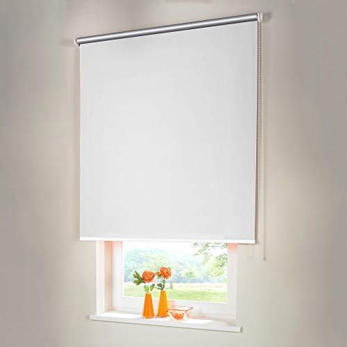 Sonnenschutz-HH® - Seitenzugrollo Verdunkelungsrollo Thermorollo - Außenmaß Breite 150 x 220 cm Höhe weiß - Lichtundurchlässig Rollo für Abdunkelung Kettenzugrollo inkl. Universalträger