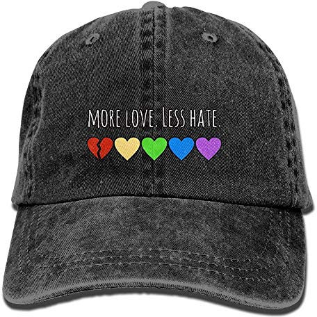 Hoswee Unisex Kappe/Baseballkappe, Washed More Love Less Hate Rainbow Peace Cool Denim Baseball Cap Adjustable Hunting Hat