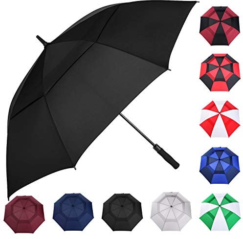 MRTLLOA Paraguas de golf negro de apertura automática de 62/68/72 pulgadas, doble dosel extra grande, ventilado, resistente al viento, impermeable, para lluvia (62 pulgadas)