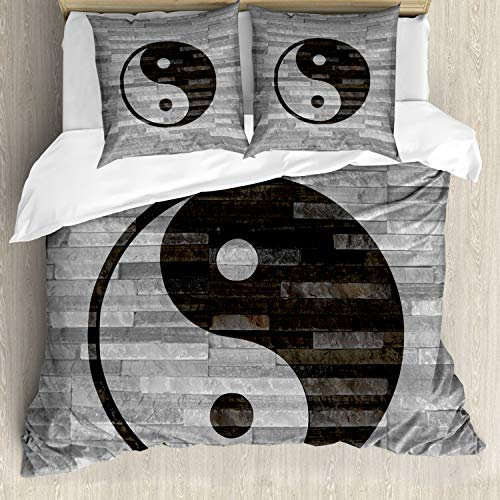 ABAKUHAUS Ying Yang Bettbezugs Set Für Doppelbetten, Rustikal Modern Style, Milbensicher Allergiker geeignet mit Kissenbezügen, Schwarzgrau