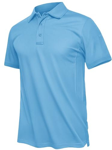 TACVASEN Short Sleeve Polo Shirts Mens Quick Dry Golf Top Polo Work Tee Shirts Casual Polo Hiking Walking Shirts Sky Blue,L