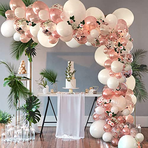 SANERYI Balloon Arch Kit 140pcs Rose Gold and White Garland With Confetti Clear Latex for Bridal Shower, Bachelorette, Hen Party, Wedding, Birthday, Girls Decorations