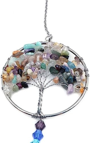 Tiardey Hängende Kristalle Regenbogen Wind Glockenspiel Anhänger - Lebensbaum Kristall Anhänger Regenbogen für Fenster, Garten, Heimdekoration - Bunter Baum
