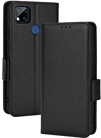 GOKEN Cover Pelle per Xiaomi Redmi 9C NFC/Redmi 9C, Magnetica Custodia con Supporto di Stand & Carte Slot, Flip Case con Portafoglio -Nero