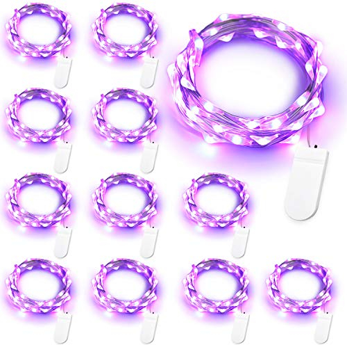 BrizLabs Halloween Lila Lichterkette, 12 Stück 20 LED Micro Batterie Lichterketten 2M Innen Silberdraht Sterne Beleuchtung für Aussen Zimmer Balkon Erntedankfest Geburtstag Party DIY Dekoration