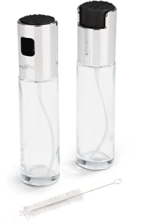 MAXXMEE Sprühflasche Ölzerstäuber 2er-Set | Sprühflaschen für Essig, Öl, Zitronensaft | Sparsam dosieren zur gesünderen Ernährung mit weniger Öl & Fett | 2 Sprühflschen für die sparsame Dosierung