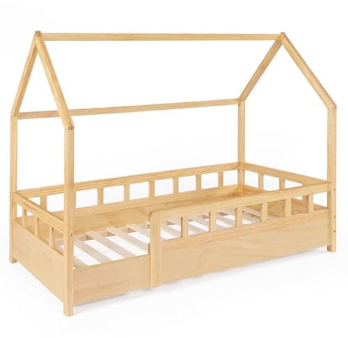 IDMarket - Kinderbett 80 x 160 cm NEREE Holz mit Lattenrost und Barrieren