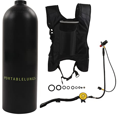 Alomejor 2L Tragbare Sauerstoffflasche Tauchen Rebreather Schultergurte Tauchflaschen-Kit für Unterwasseratmung(Schwarze Flasche Mitesser)