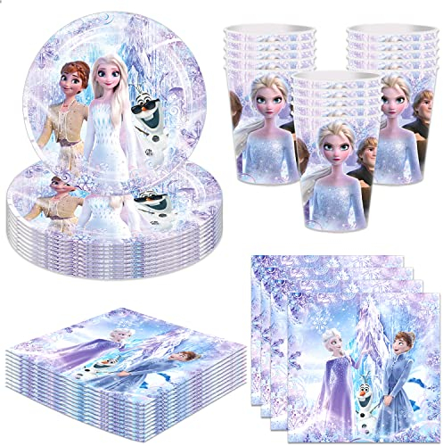 JMSTORUK Frozen Party Supplies Frozen Birthday Party Favors Includes Cups Plates Napkins for Frozen Birthday Baby Shower Decor