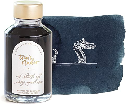 Tom's Studio - Fountain Pen Ink 50ml, Loch Ness Blue | Glass Ink Bottles For Fountain Pens