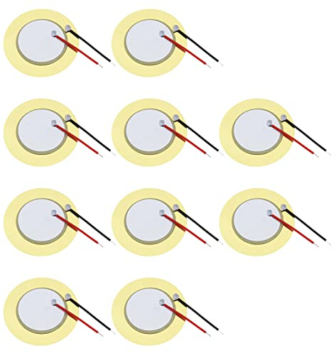 YINETTECH 10 Stück 35 mm Piezo-Scheiben, Akustik-Tonabnehmer mit Drähten, Wandler, Mikrofon, Auslöser, Summer, Trommel, Gitarre, Piezo-Elemente für akustische Instrumente
