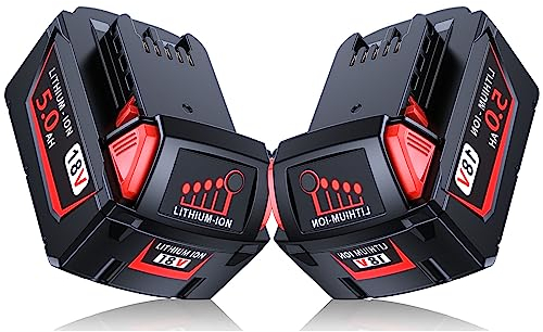 2Pcs 18V 5.0Ah Batterie de Remplacement pour Milwaukee M18 48-11-1850 48-11-1852 48-11-1820 48-11-1828 48-11-1860 Batterie pour Milwaukee, Parfaitement Compatible avec Le Chargeur d'origine Milwaukee