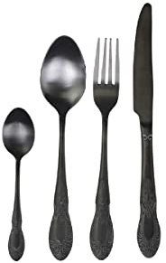 Besteck-Set mit Dekor Landhaus Shabby Chic aus rostfreiem Stahl antique Kohle 4-teilig