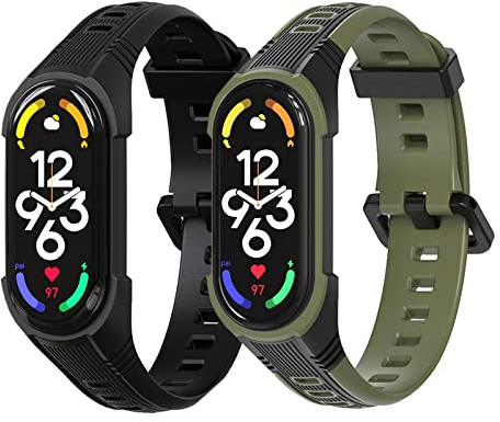 AidorMax 2 Pièces Bracelets pour Xiaomi Mi Band 7 6 5, Bracelets en Silicone Respirant, Antidérapant et Résistant à l'Usure, Bracelets de Remplacement de Style Sportif en Plein Air pour Miband 7 6 5
