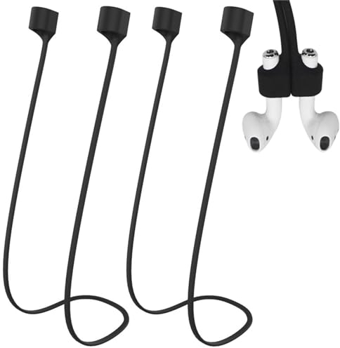 Jinpojun 2X AirPods Halteband, Strap mit Magnet für AirPods Pro 2/1, Zubehör für AirPods 1/2/3 aus Geschmeidigem Silikon-Perfekt, Länge: 72CM (Schwarz)