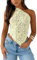 Y2k Long Sleeve Lace Crop Top Fairy Grunge Tee Shirt Patchwork Slim Fit T-Shirt Cute Kawaii Aesthetic Streetwear Fake 2 Piece Tops (Yellow One Shoulder, S)
