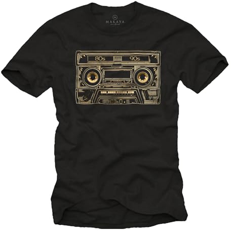 MAKAYA T-Shirt Herren - Coole Vintage Kassete Retro Musik Tape Oldschool Hip Hop Mixtape Schwarz Größe XL