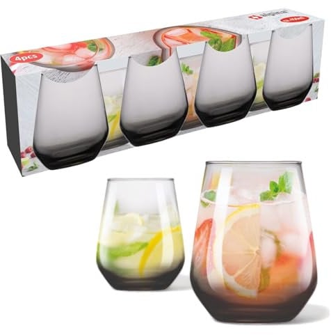 URBN-CHEF 450ml Smoked Black Glass Drinking Bar Water Beverage Glasses Tumblers (4)