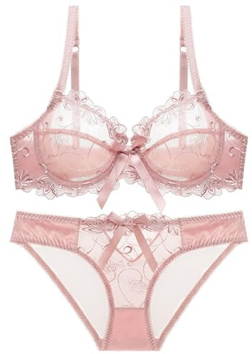 MOONBADI womens underwear and bras underwired plus size Soft Cup bra set | 2 Pieces bra and knickers sets women Moisture wicking fabric V-Neck side support large cup for lounging and relaxing