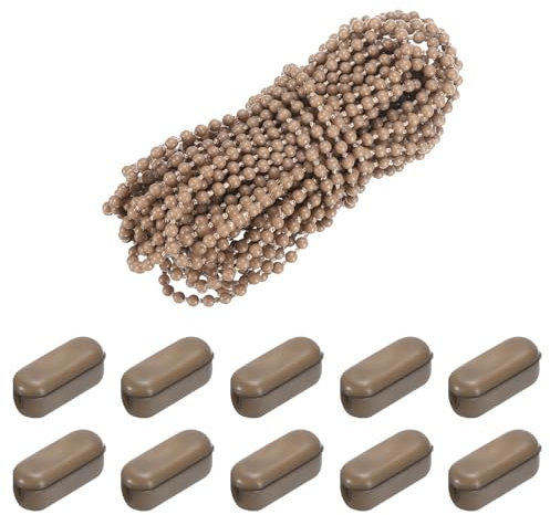 sourcing map 10 Meters/10.94 Yards Blinds Bead Chain Cord Plastic Ball Beaded Chain with 20 Pcs Chain Connectors for Bead Roller Blinds Brown