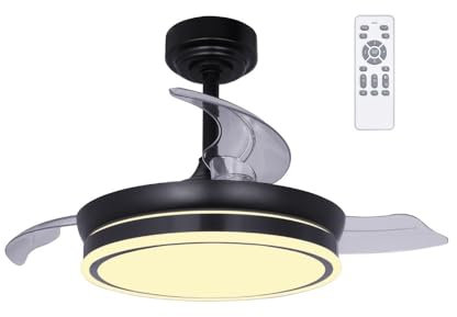 wonderlamp - Ventilador techo LED aspas plegables Perla Mini, Motor DC Silencioso, 3 CCT Regulable 46W, Negro