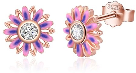 TANGPOET Bunte Gänseblümchen Ohrringe für Damen Frauen Mädchen Silber 925 Rosegold Daisy Blumen Ohrstecker Schmuck Geschenke Earrings for Women