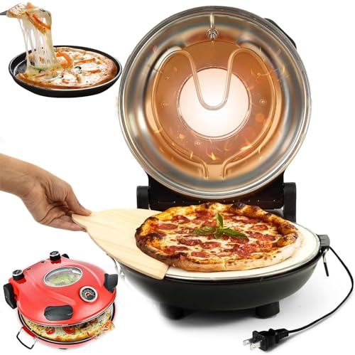 QUTBAG 31cm Pizza Maker, 1200W Electric Pizza Oven with 50-420℃ Temperature Control, Non-Stick Pancake Maker, Table Top Pizza Oven Pizza Cooker red