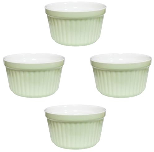 Yuauy 8 oz 4 pcs Light Green Porcelain Souffle Dishes Ramekins Dipping Sauces Baking and Cooking Bakeware Baking Cups Bowls for Pudding Desserts Crème