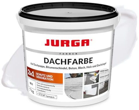 JURGA Dachfarbe 7 Kg Weiß (≈17,5m²) 2 in 1: Deko & Schutz, Sockelfarbe, Betonfarbe, UV- und Witterungsbeständig, Hohe Elastizität, Einfache Anwendung, LF-frei, Innen- und Außenrenovierfarbe