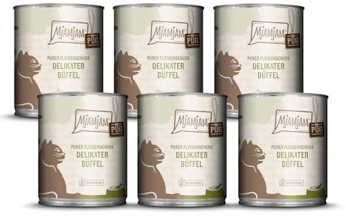 MjAMjAM – Premium Nassfutter für Katzen - Purer Fleischgenuss – delikater Büffel pur, 6er Pack (6 x 800g), getreidefrei mit extra viel Fleisch