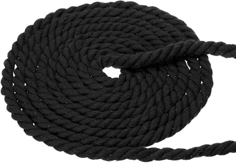 PATIKIL 1/2 Pulgada x 50 Pies Cuerda De Algodón Natural Trenzada Negro | 3 Hebras, Cuerda De Algodón Fuerte Y Gruesa, Cuerda Para Juegos De Tira Y Afloja Manualidades Decoración Del Hogar