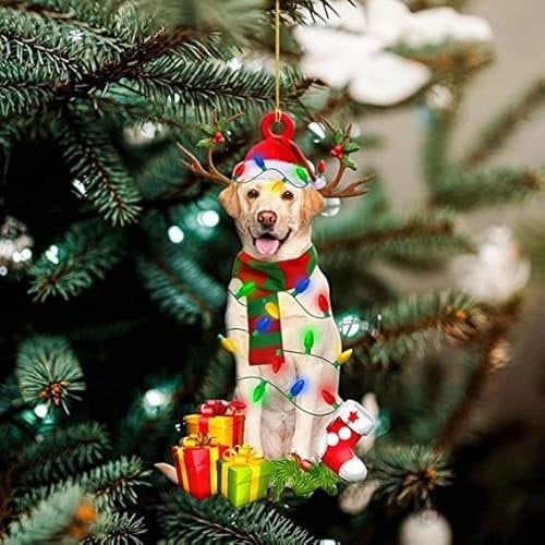 Wooden Christmas Gnome Dog Labrador Bauble With Hat - Christmas Tree Decoration