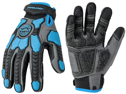 HANDLANDY Guanti antivibrazioni da uomo resistenti agli urti, guanti da lavoro imbottiti Grip Heavy Duty (blu, L)