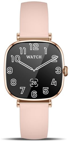 Reloj Inteligente Mujer con Llamada, Pequeño Redondo de 1.7'' AMOLED Smartwatch con Monitoreo de Ciclo Menstrual, Pulsómetro, Sueño, Oxímetro, 100+ Modos Deportes Pulsera Actividad (Rosa)