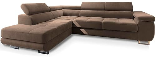 Masseno Ecksofa Selva L-S mit Schlaffunktion L-Form, Sofa mit Bettkasten, Wohnzimmersofa, Couch, Soffa, Bettsofa, Couchgarnitur- Beige, Monolith 09