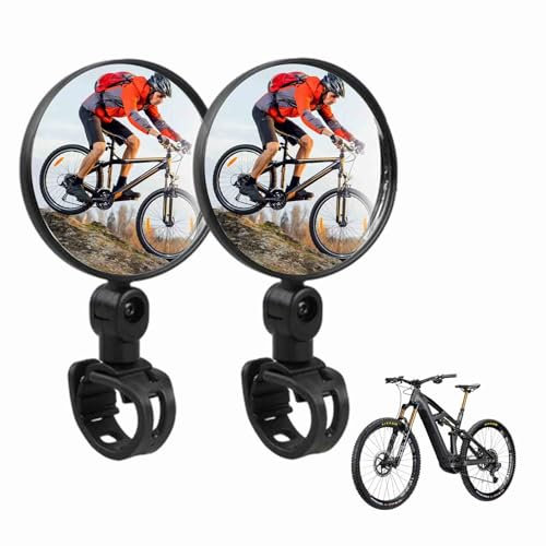 Bike Mirror, 2 Pcs 360° Adjustable Bicycle Cycling Rear View Mirrors, HD Glass Convex Lens Bike Mirrors, Handlebar Mounted Bike Mirror, Shockproof for Mountain Road Bike Scooter Motocycle