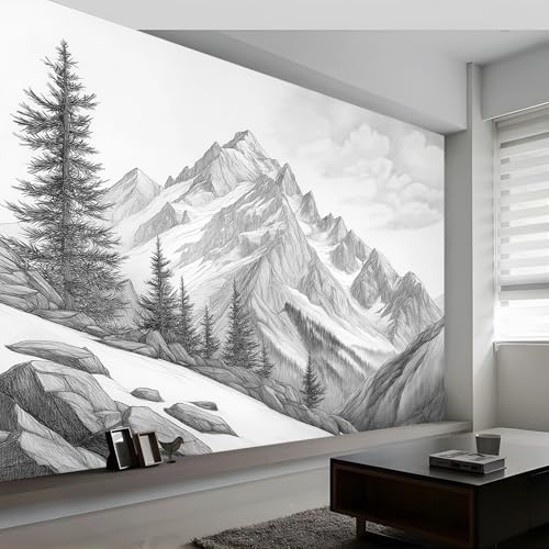 Papier Peint Intissé Peinture Simple De Montagne Motif Papier Peint Panoramique pour Enfant Adulte Chambre Décoration 250 x 175 cm Poster Papier Peint Gris Personnalisé Murales