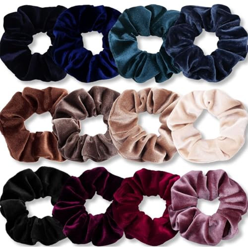 12 Stück Haargummis Scrunchies für Damen,Haargummi Weich Elastisch Silk Skrunschis Groß,Samt Haargummis, Einfarbige Elastische Dicke Bänder, Frauen Haarschmuck