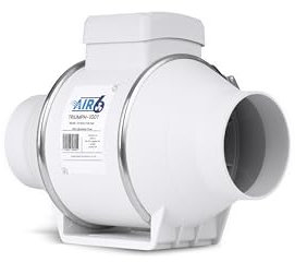 AIR 6 Triumph-100T Inline Extractor Fan with Timer for 100mm/4 inches diameter ducting. Impressive Air volume of 210 m3/H (TRIUMPH100T for 100mm 4inches)