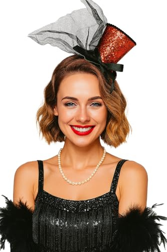FIESTAS GUIRCA | Mini-Zylinderhut Rot mit Haarreif (Einheitsgröße) - Hut-Accessoire für Kostümpartys, Karneval und Halloween - Ideal für alle Nutzer - Rot
