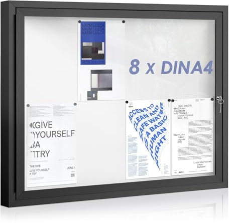 Swansea Schaukasten Außen, mit Alu Infokasten, Abschließbarer, Aushangkasten Wetterfest (Schwarz, 8xA4=95x71cm)